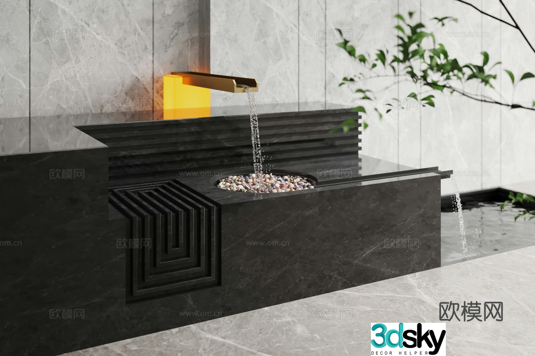 Modern water landscape running water bowl indoor waterscape 3d model