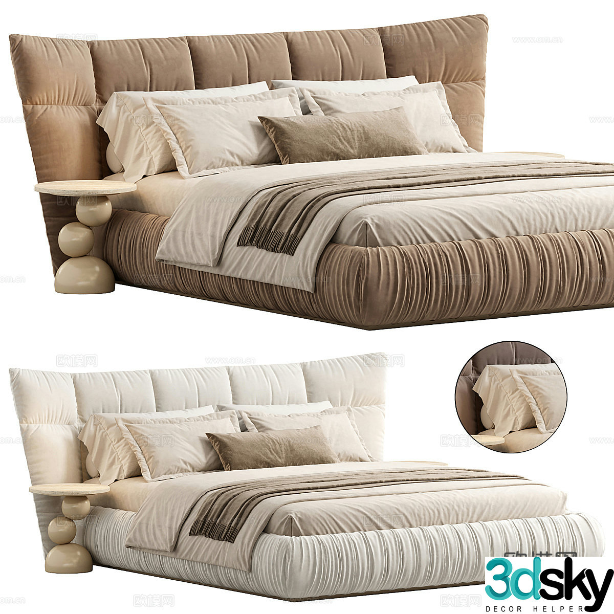 American light luxury Kfsee fabric double bed 3D model