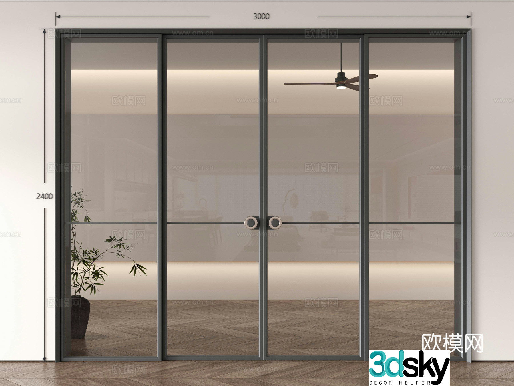 Middle-aged sliding doors glass doors sliding doors glass sliding doors kitchen sliding doors balcony sliding 3D model
