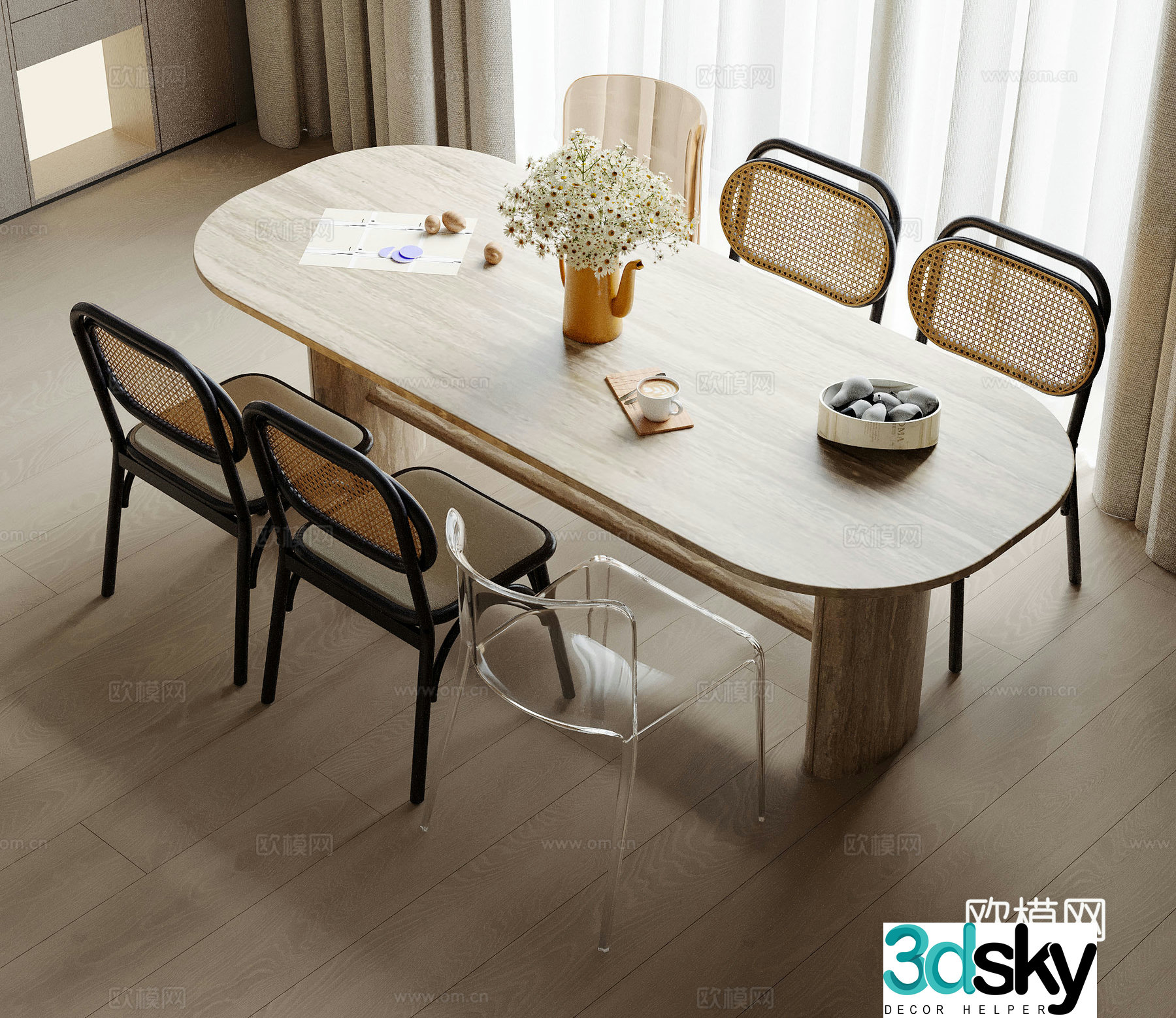 Modern dining table and chair 3d model