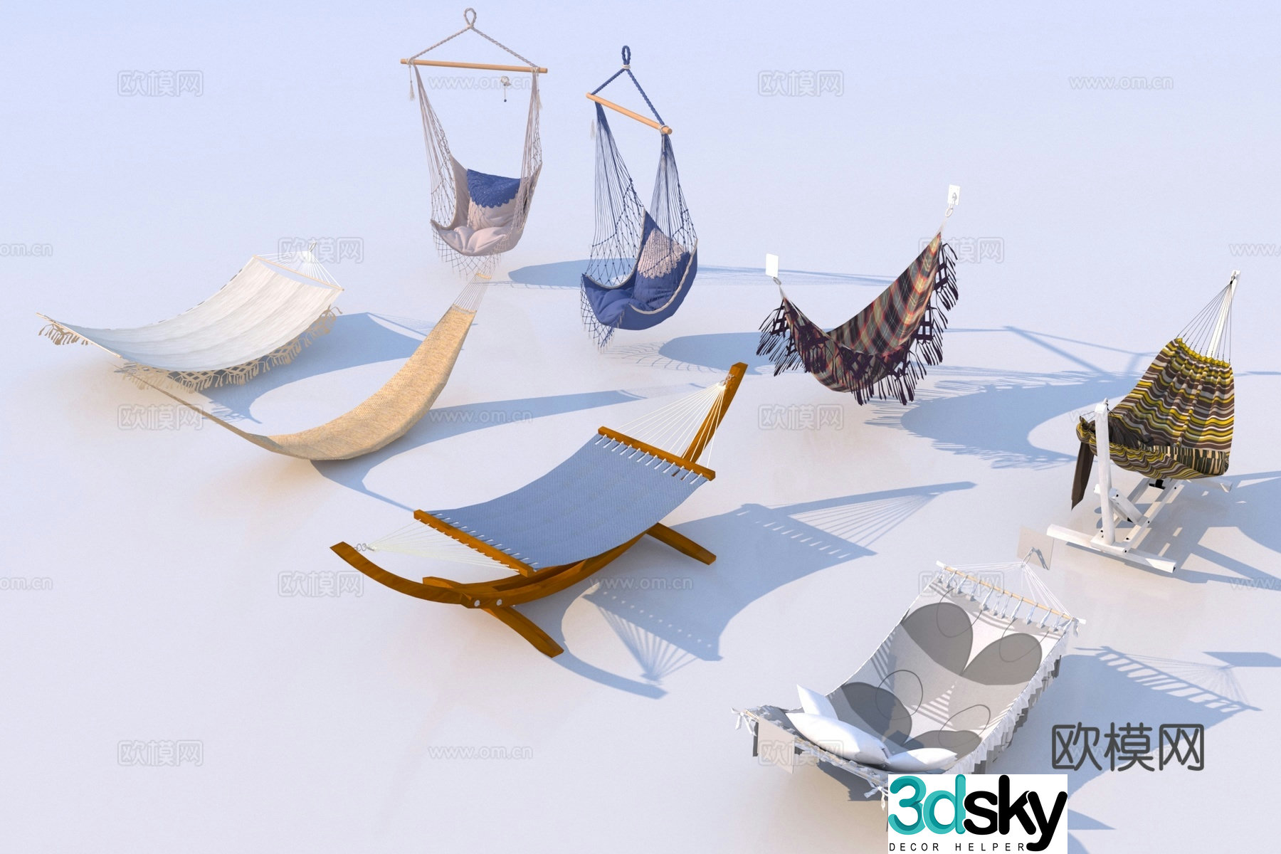 Modern outdoor hanging chair combination 3D model