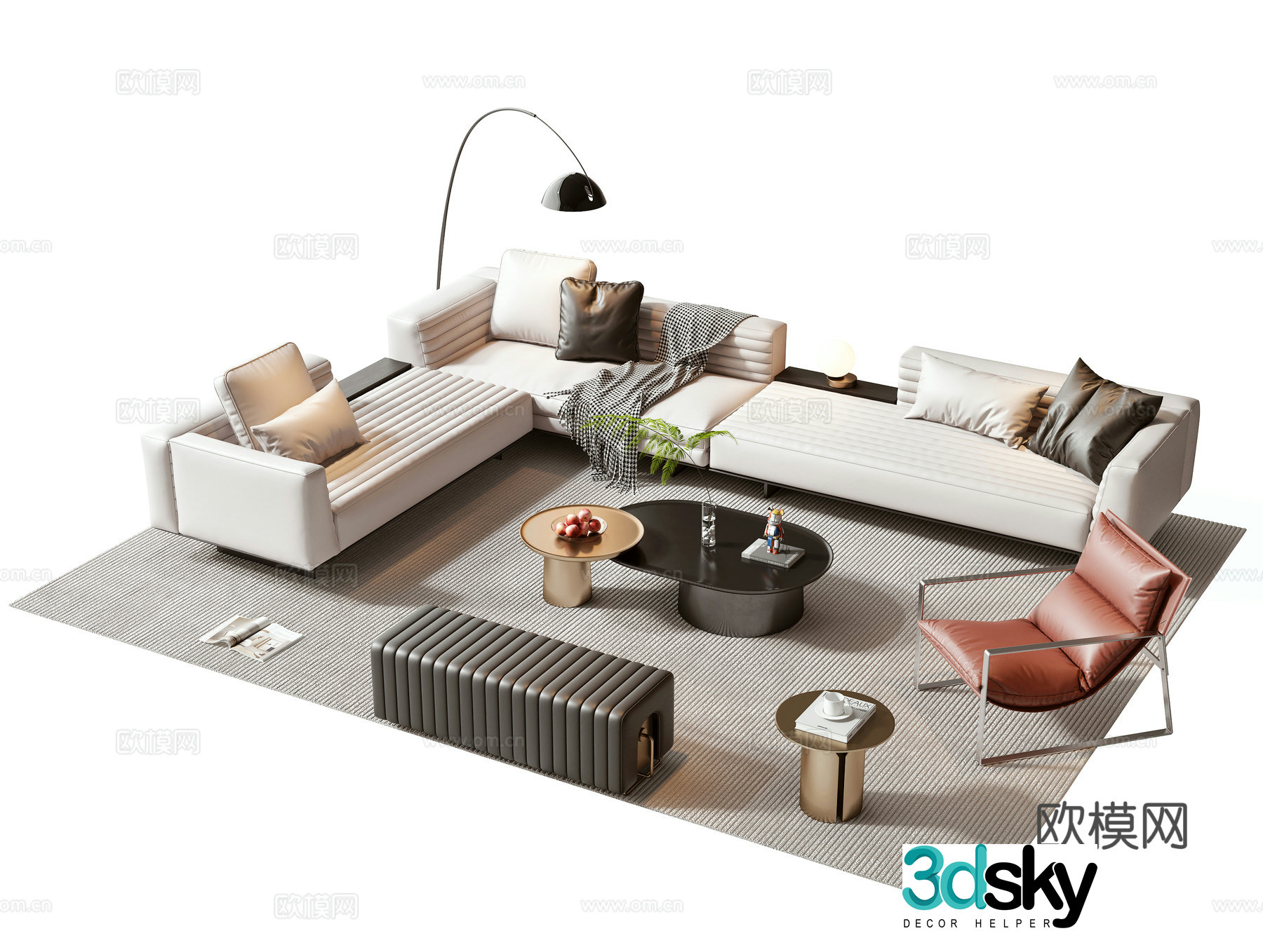 Minotti modern sofa coffee table combination 3D model