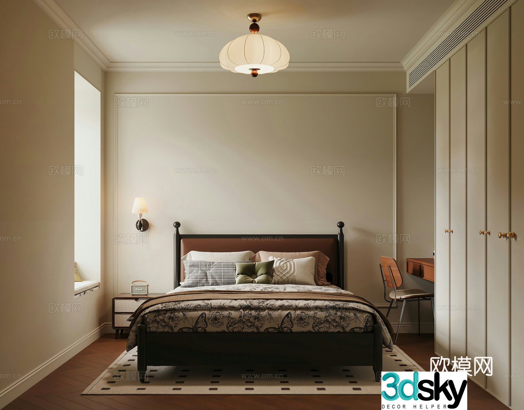 Middle style bedroom French style bedroom retro bedroom creamy style wabi Saliva bedroom B&B 3D model
