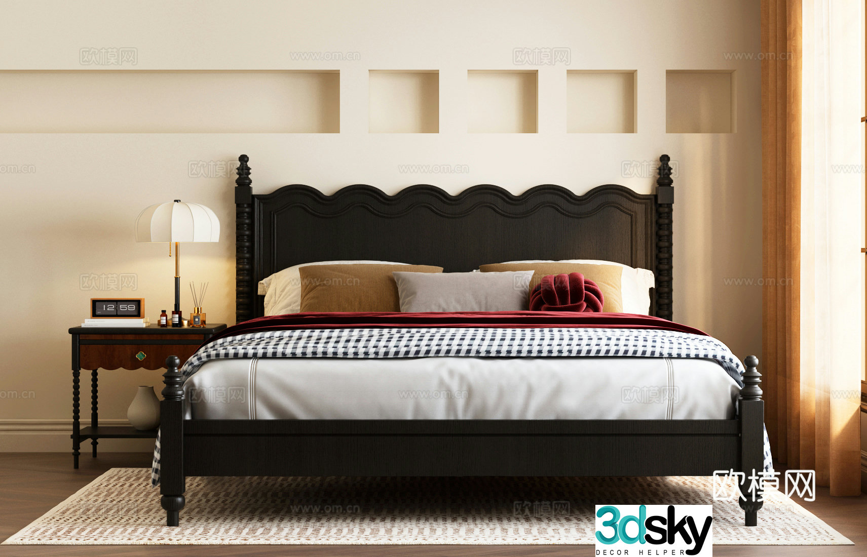 French double bed 3d model