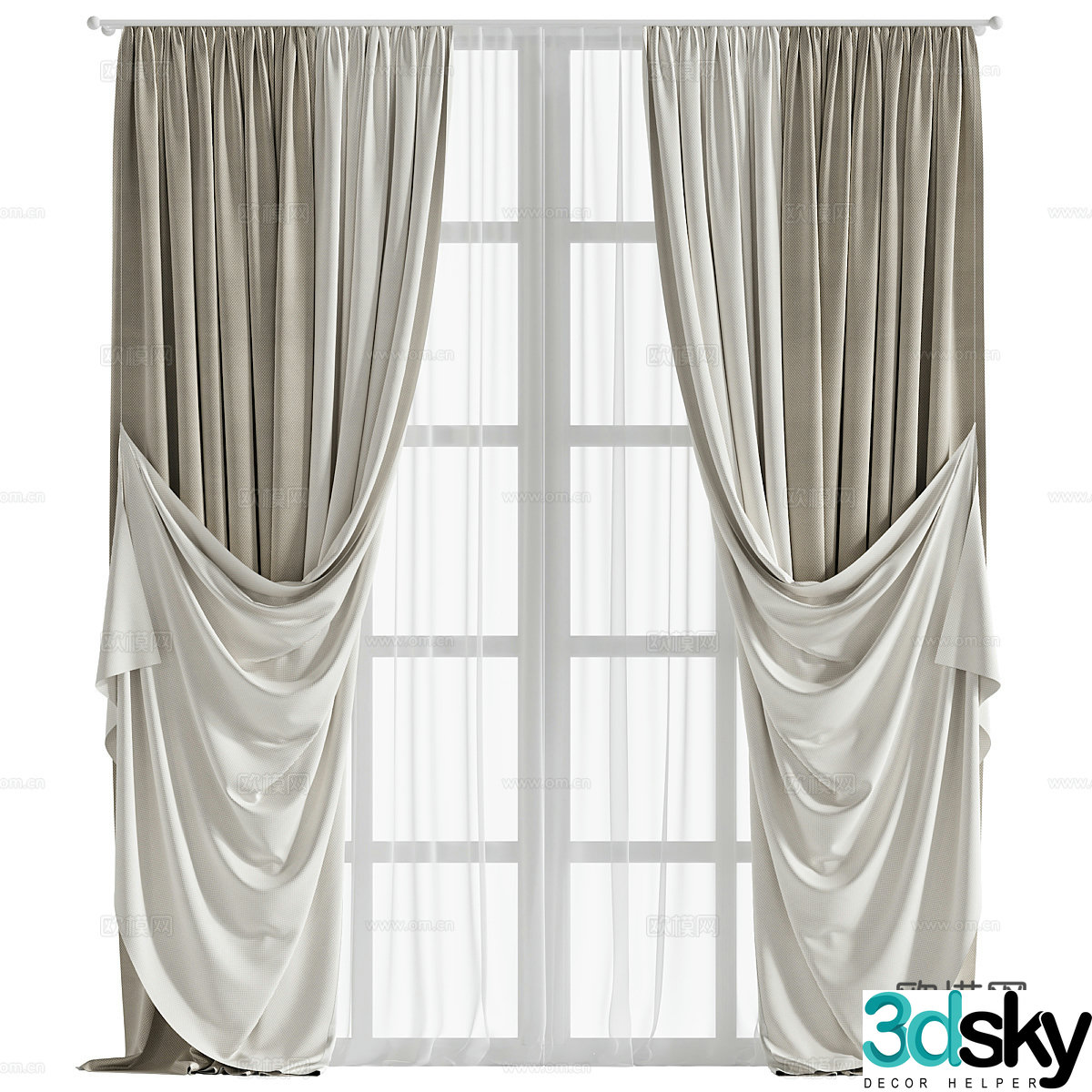 Modern light luxury fabric curtains gauze curtain 3D model