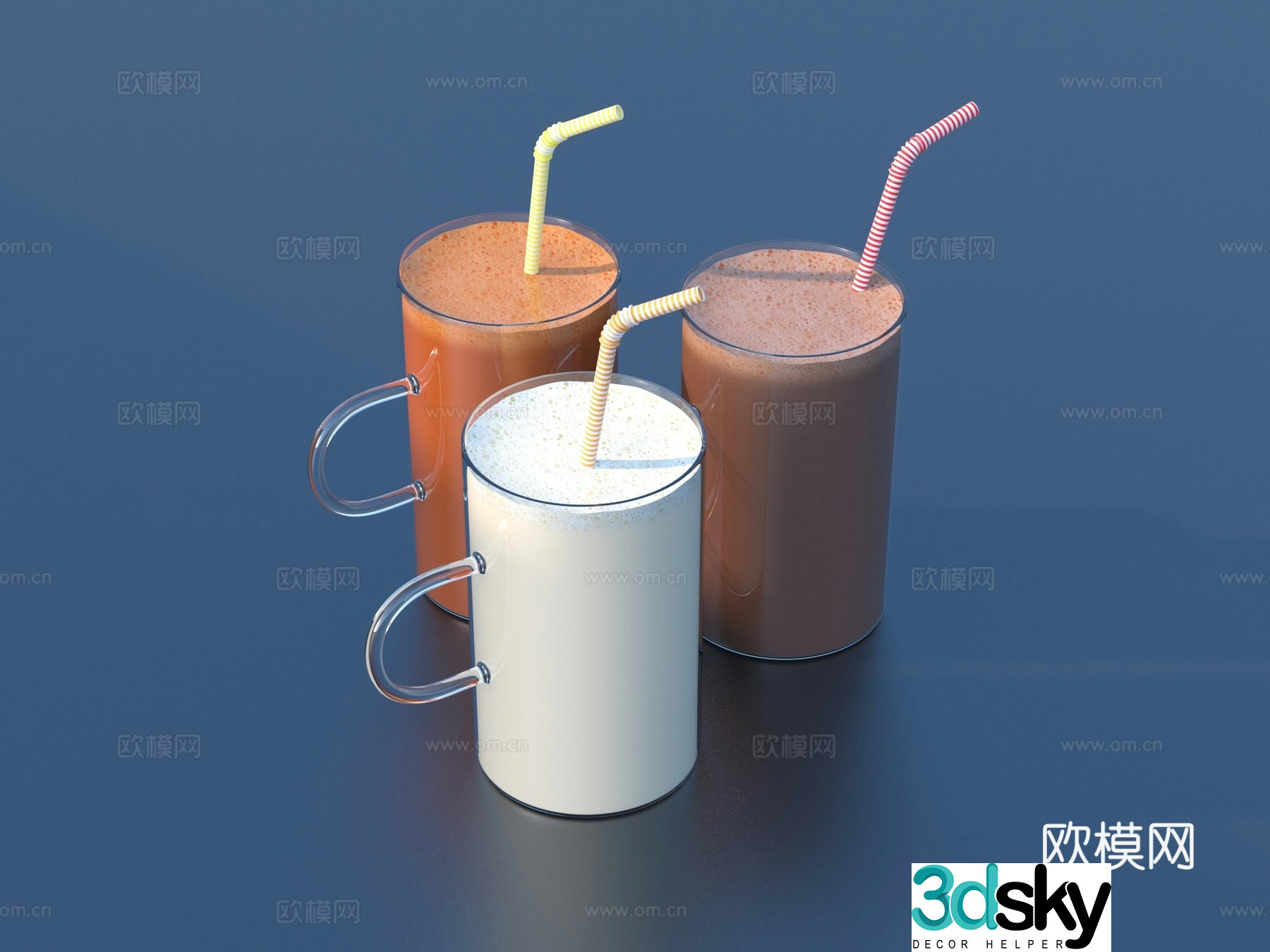 Straw Juice Drink Glass 3D Model