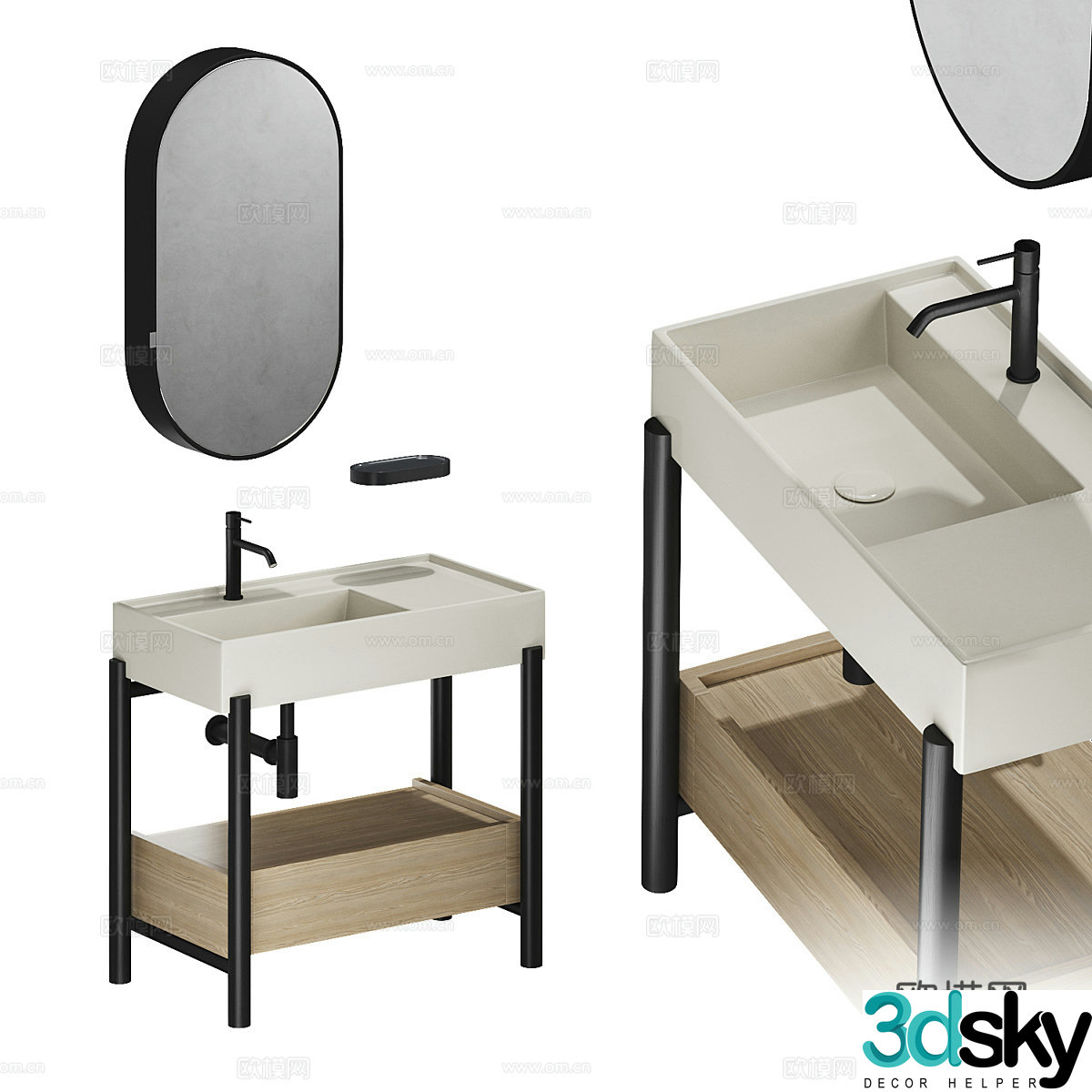 New Chinese style bathroom cabinet mirror cabinet washbasin cabinet 3D model