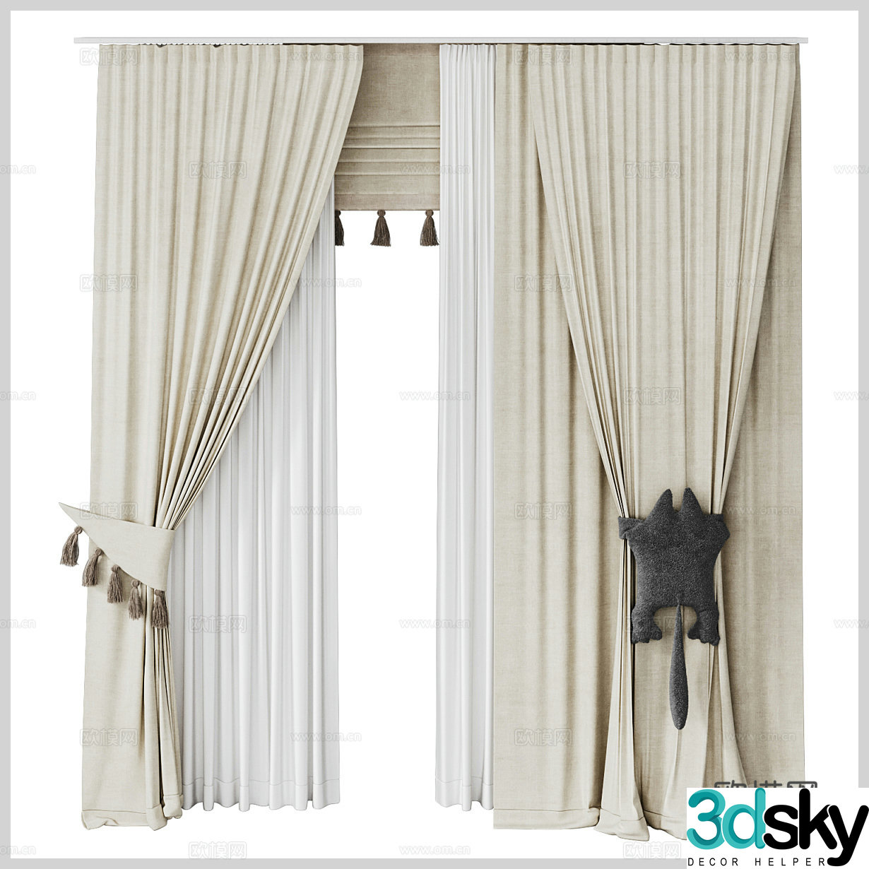Wasabi curtains fabric curtains gauze curtains homestay curtains lamb velvet curtains 3D model