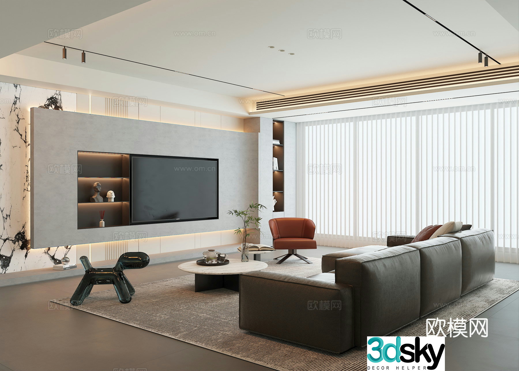 Modern living room leather sofa living room without owner light 3d model