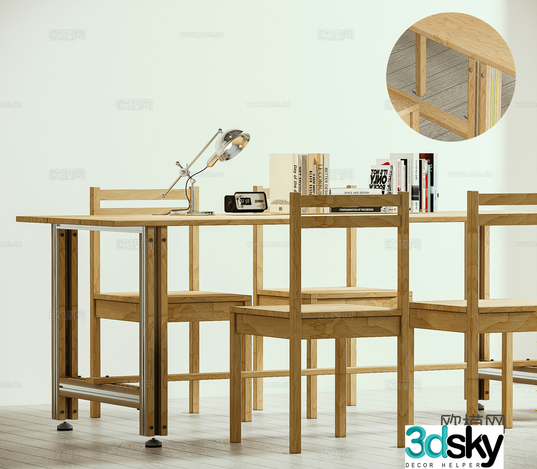 Modern aluminum profile wooden table and chair dining table and chair desk and chair Bauhaus 3d model
