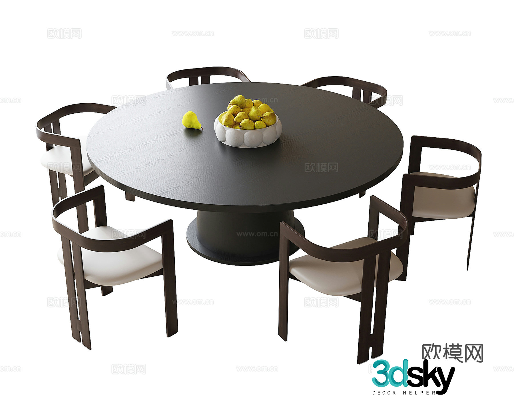 Modern dining table and chair Dining chair Single chair Round dining table 3D model