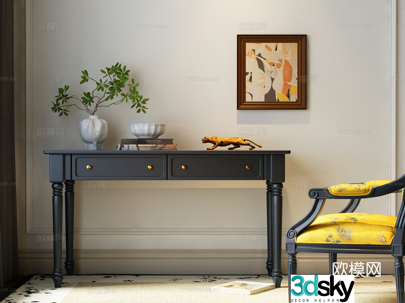 French desk and chair 3d model