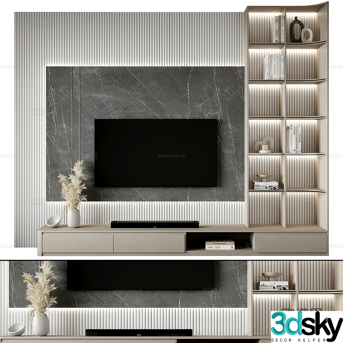 Modern Italian minimalist TV background wall 3d model