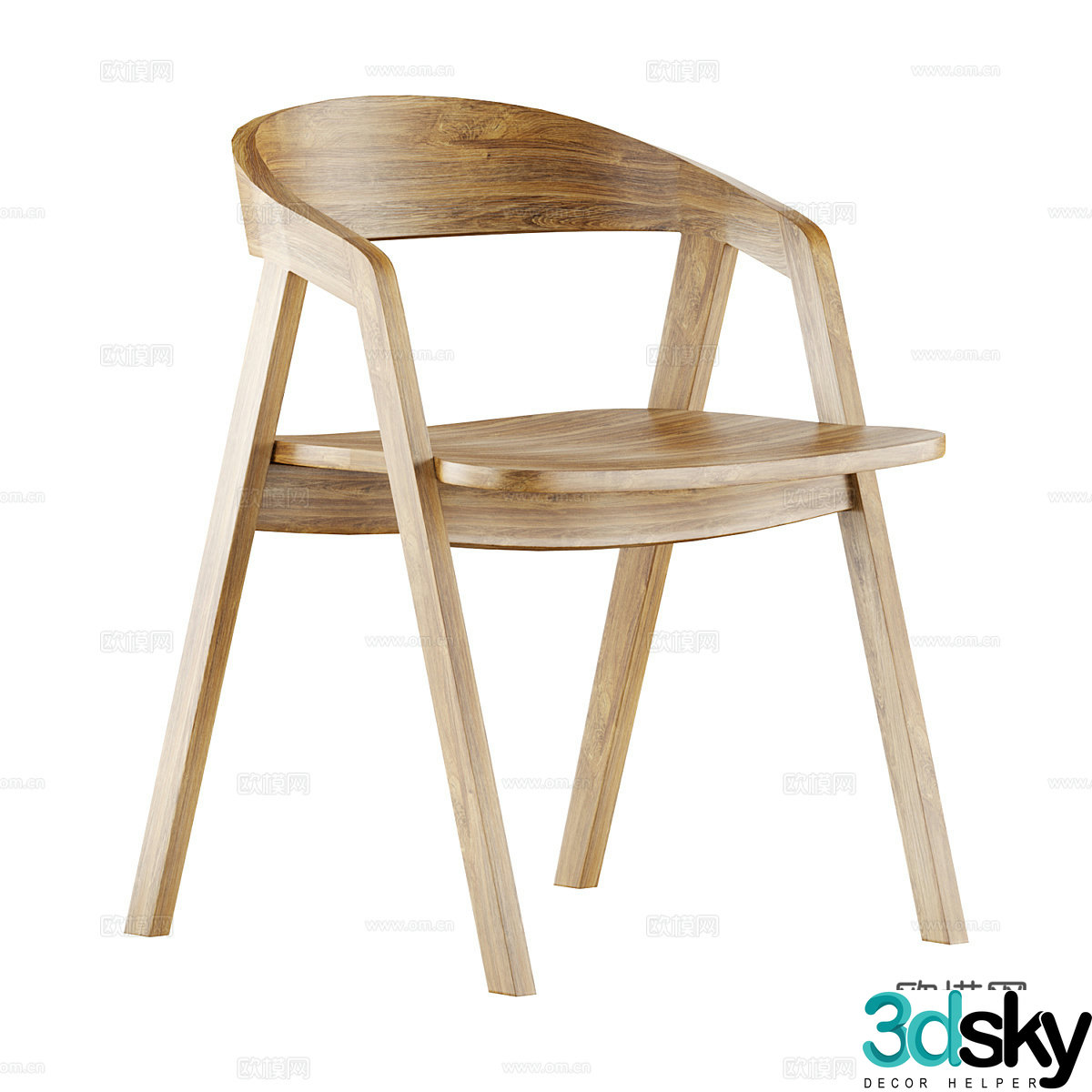 New Chinese style solid wood single chair 3D model