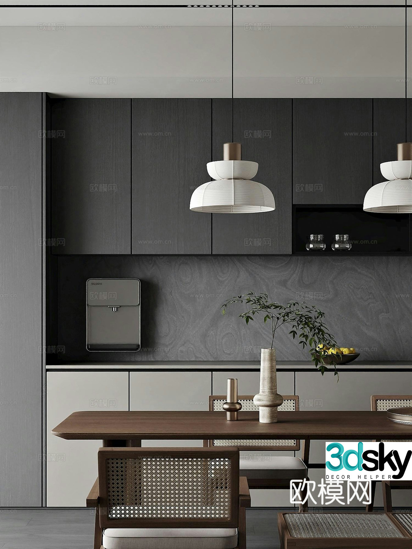Modern minimalist home restaurant_Open restaurant_Green restaurant_Dark restaurant_Villa restaurant 3D model