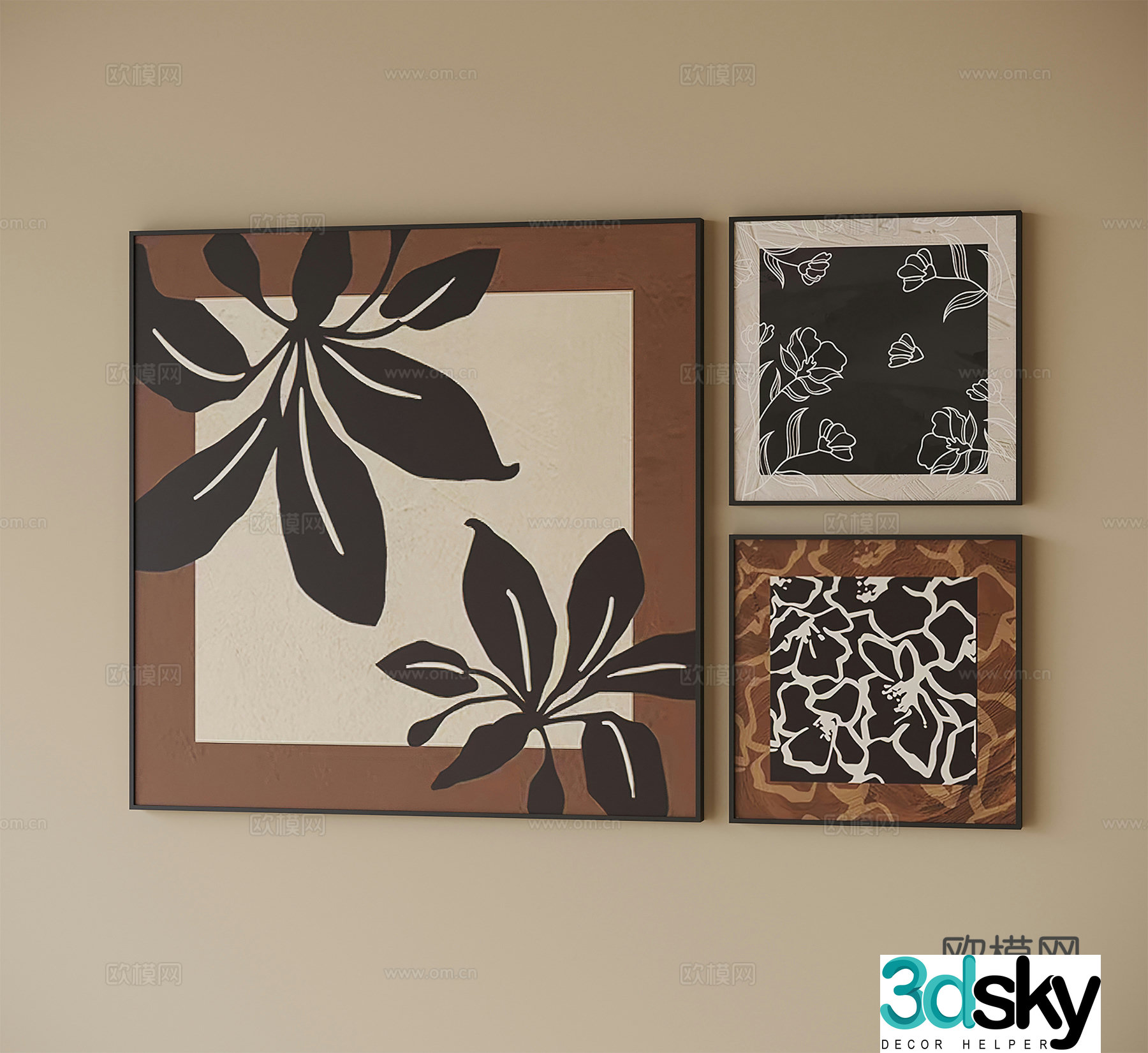 French hanging paintings decorative painting 3d model