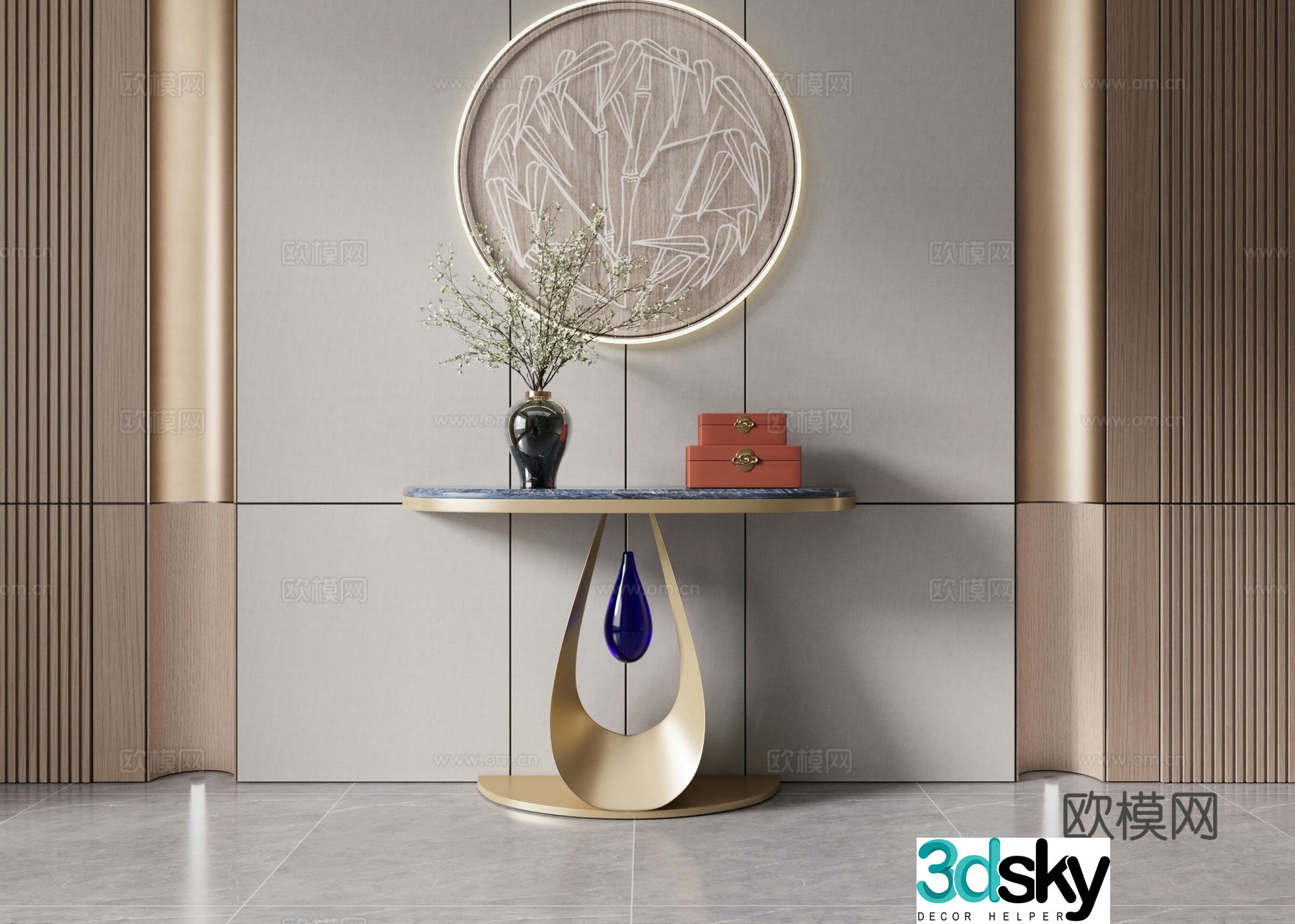 Modern light luxury entrance cabinet 3D model