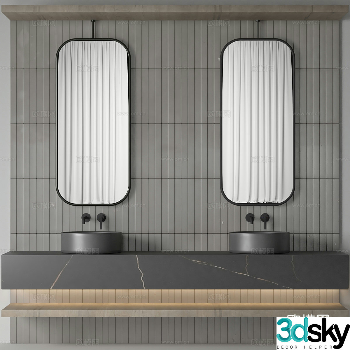 New Chinese style double basin bathroom cabinet 3D model