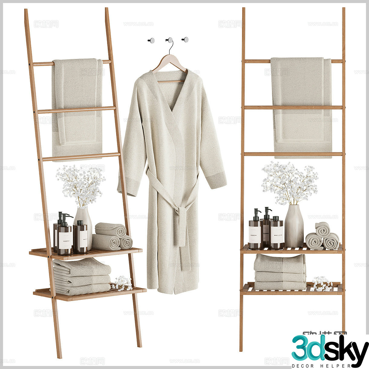 Middle-aged toiletries toiletries toiletries toiletries bathroom rack bathrobe bath towels 3D model