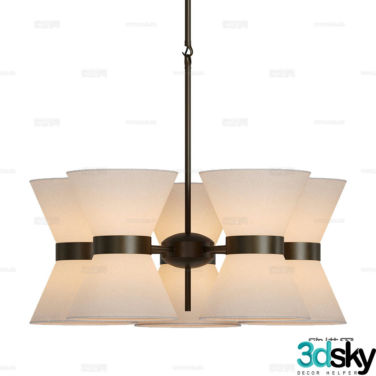 New Chinese style light luxury Renwick linen bronze chandelier 3D model