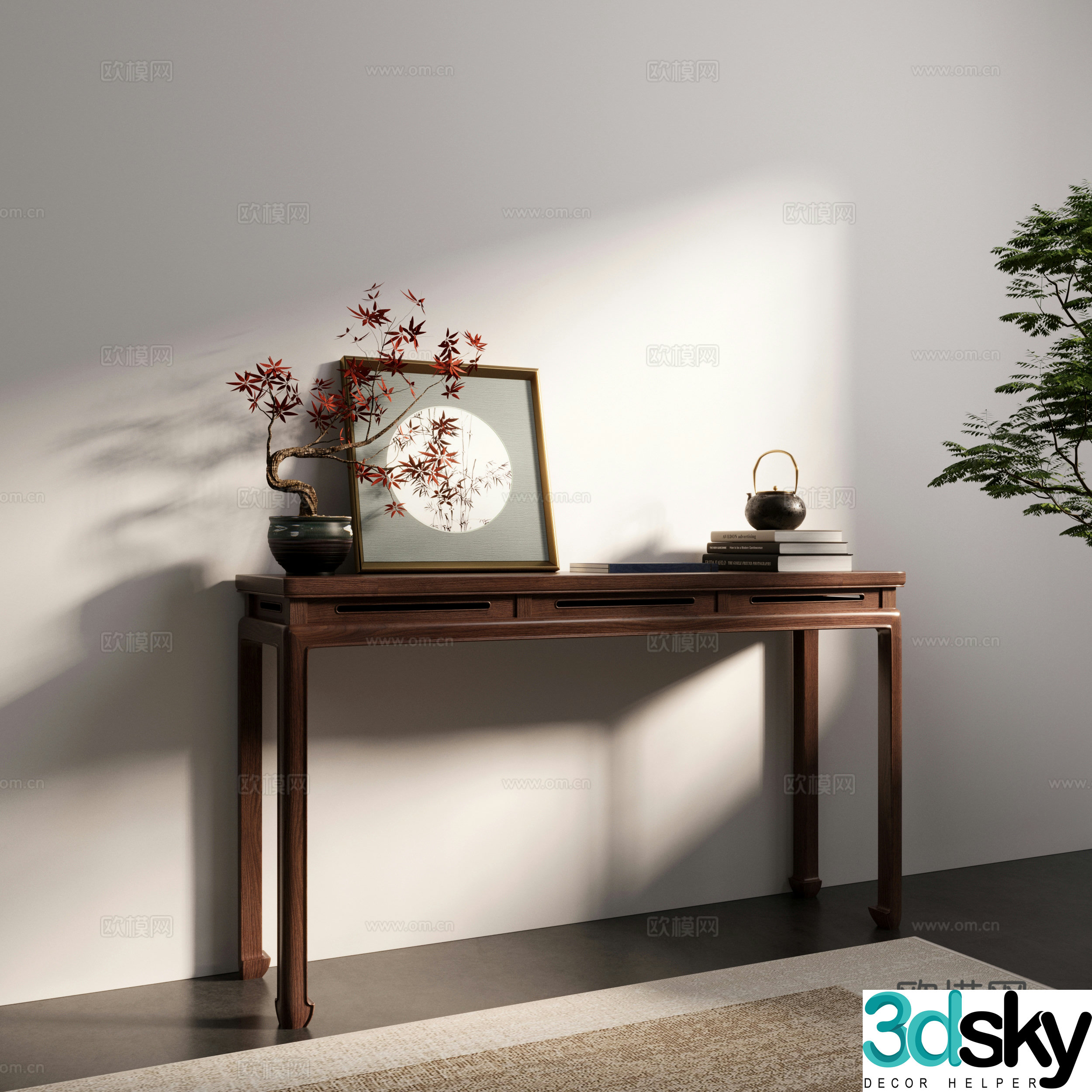 New Chinese style entrance cabinet end viewing platform 3D model