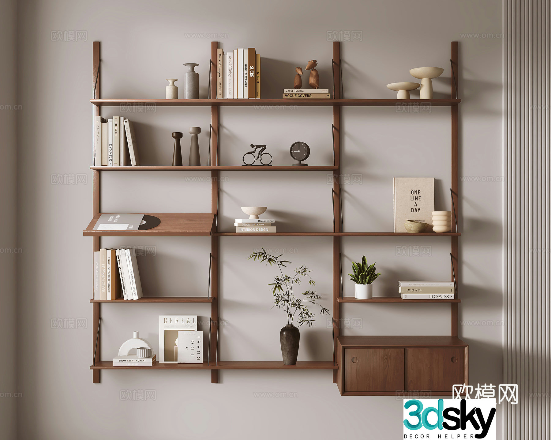 Retro bookshelf shelf 3d model