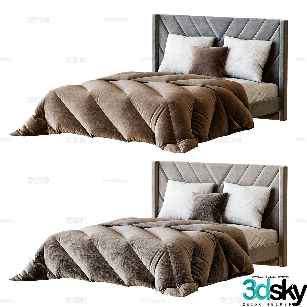 American fabric double bed 3D model