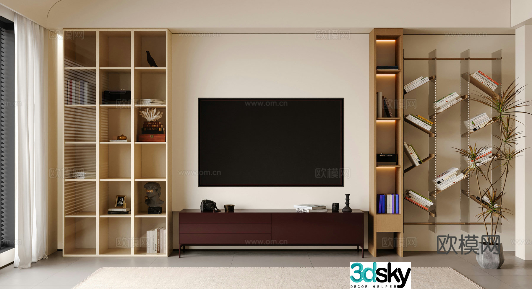 Modern bookcase decoration cabinet TV cabinet 3d model