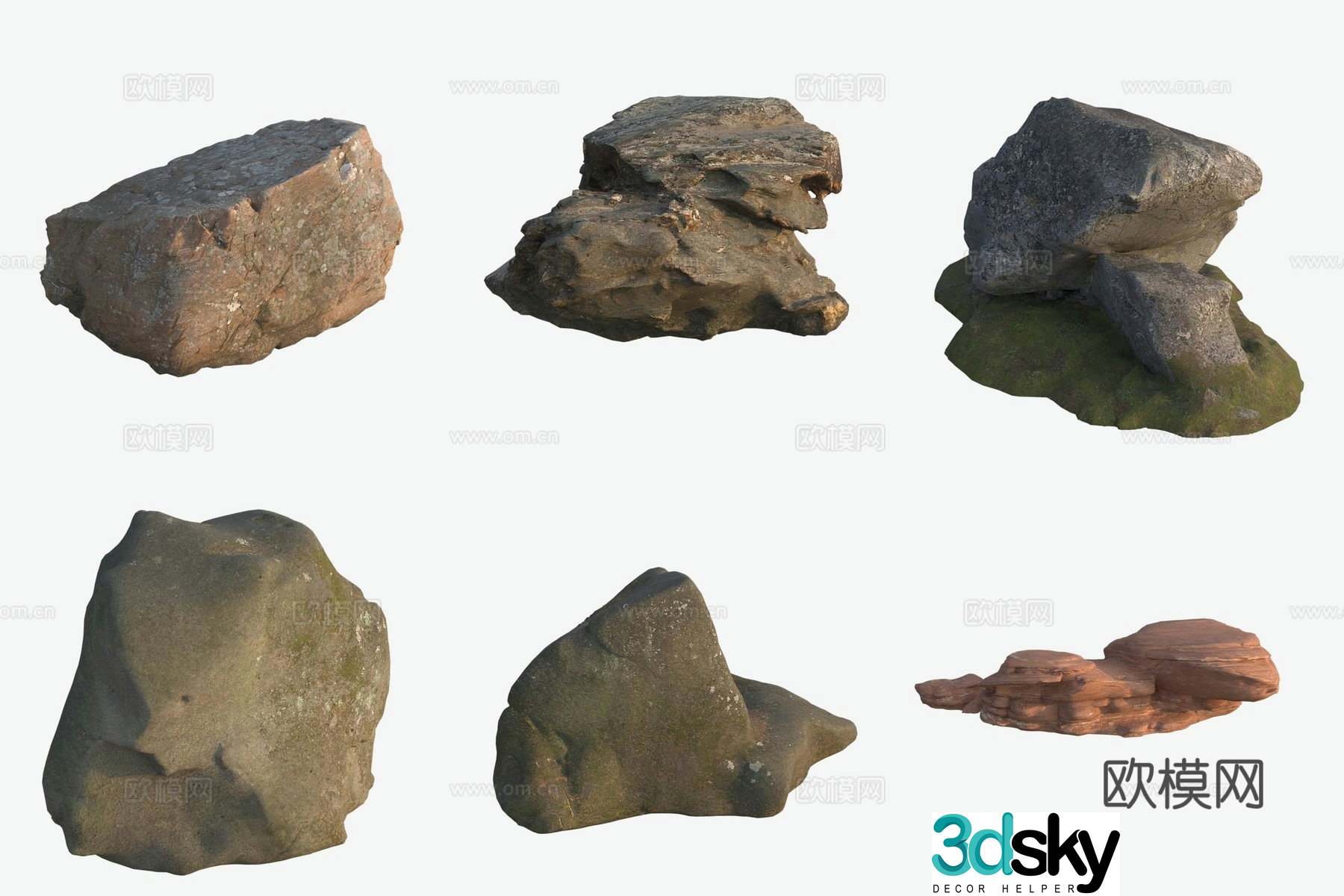 Big stones by the seaside big rocks rocks moss stones 3D model