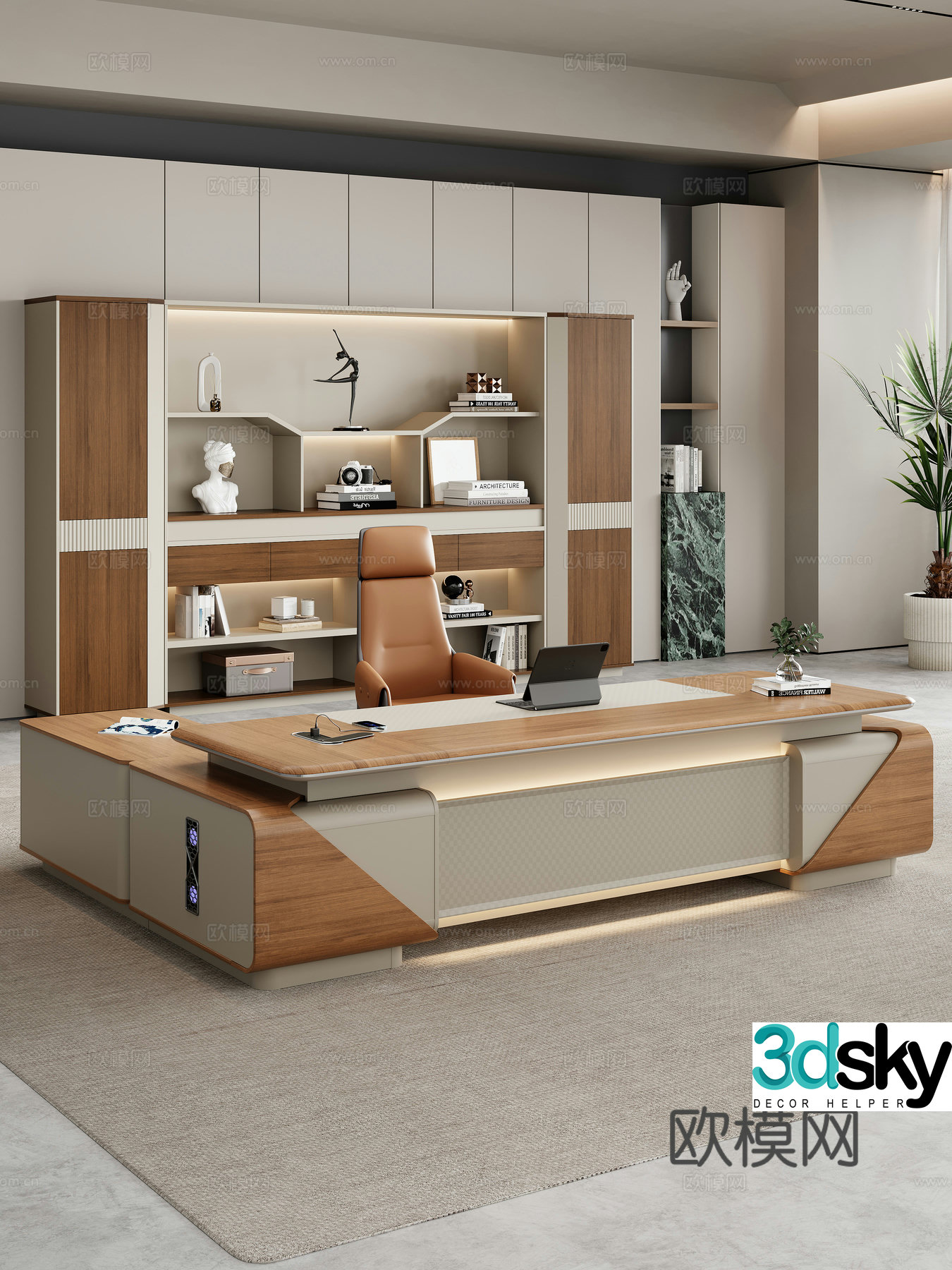 Modern office office desk chair boss desk big class desk manager desk 3d model