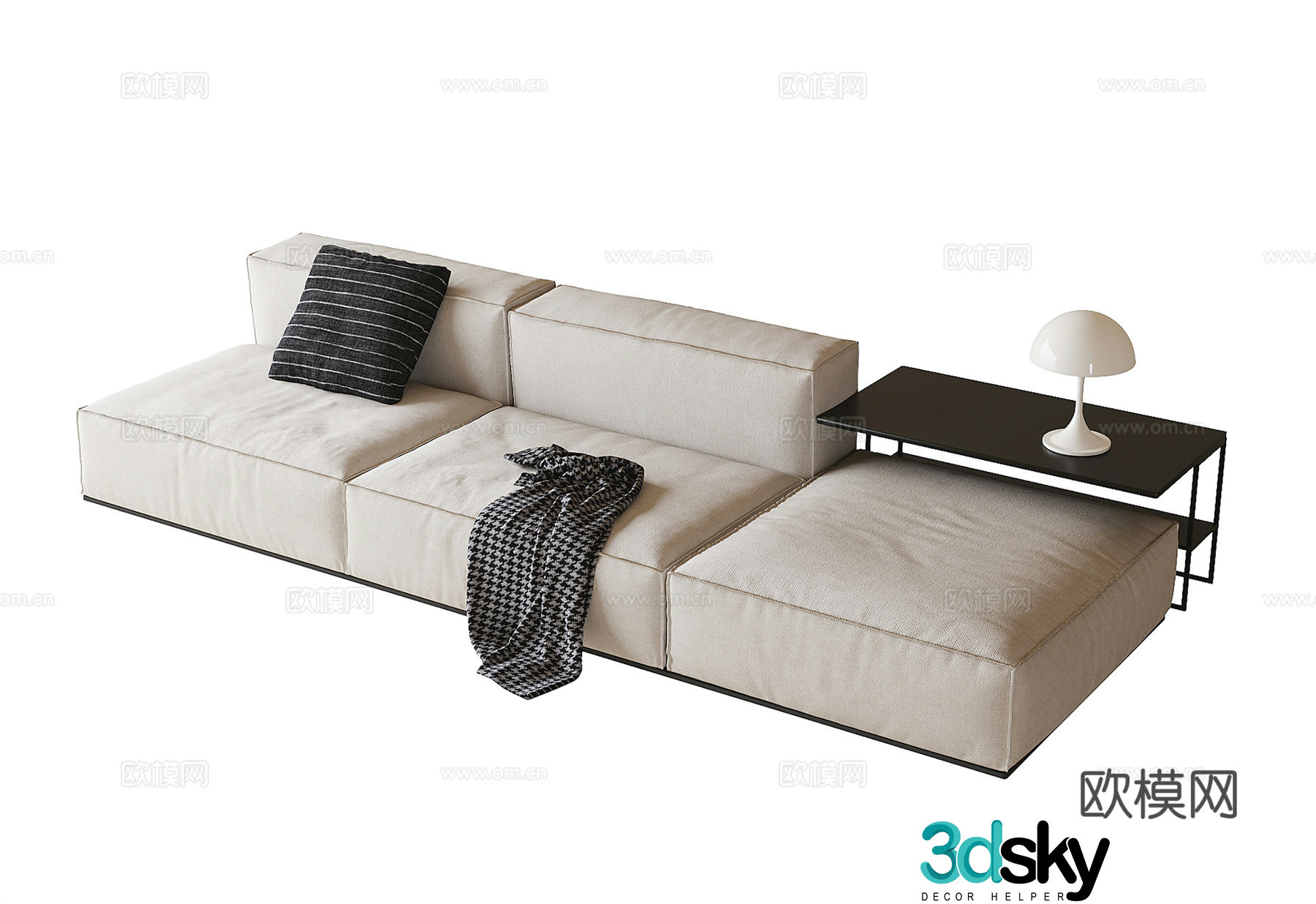 Modern straight sofa three-person sofa 3D model