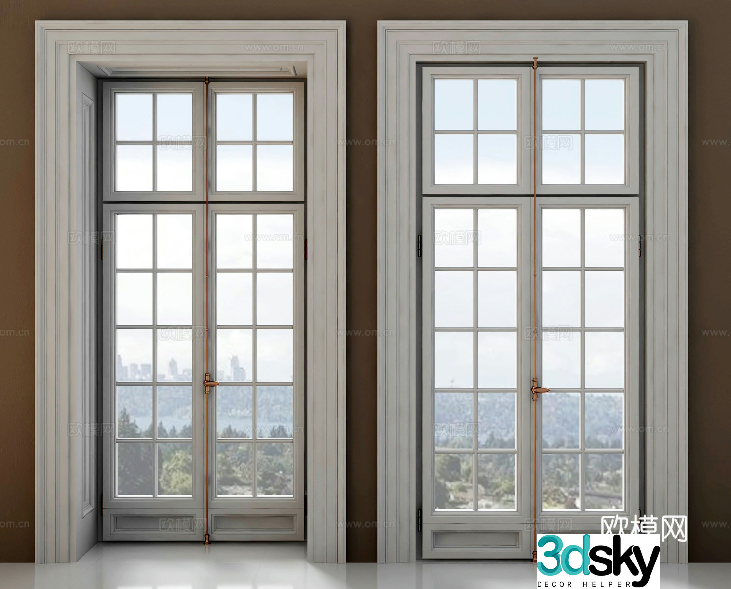 French American double-opening glass door 3D model