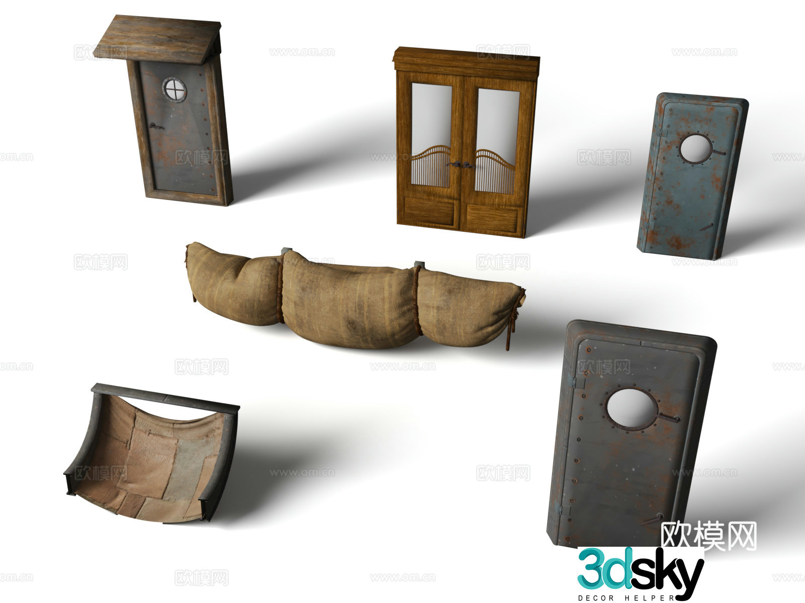 Old iron door Wooden door furniture Item sofa seat Item furniture Old furniture 3d model