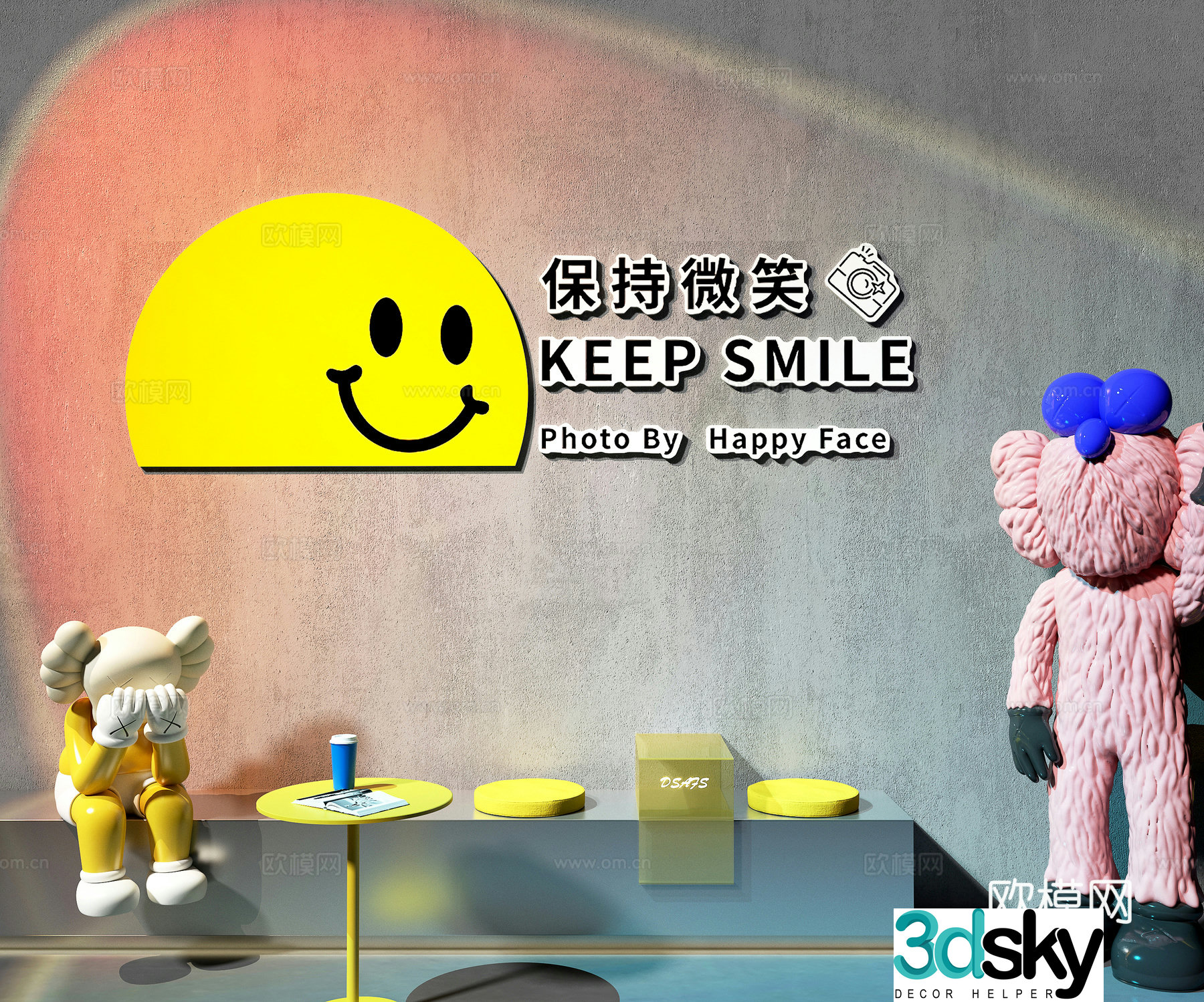 Milk tea shop check-in wall Internet celebrity check-in wall Card holder rest check-in wall 3D model
