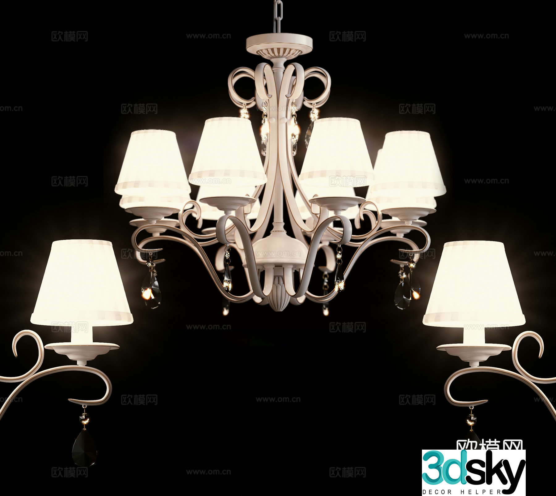 European multi-head chandelier 3d model