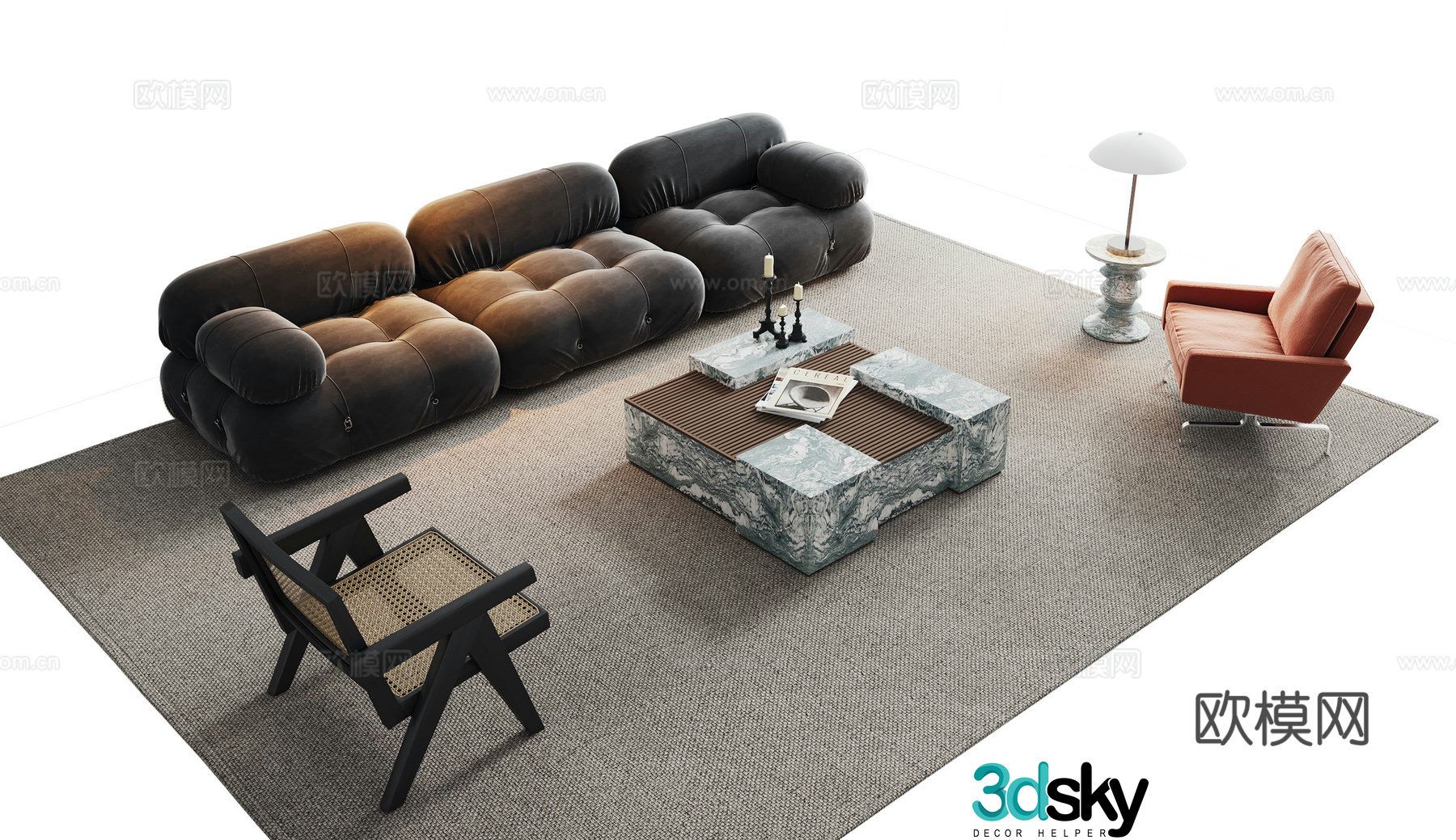 Modern sofa coffee table combination 3D model