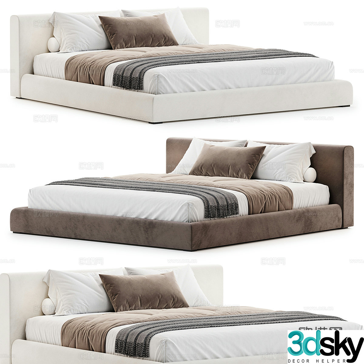 Modern Italian CHIARO fabric double bed 3D model