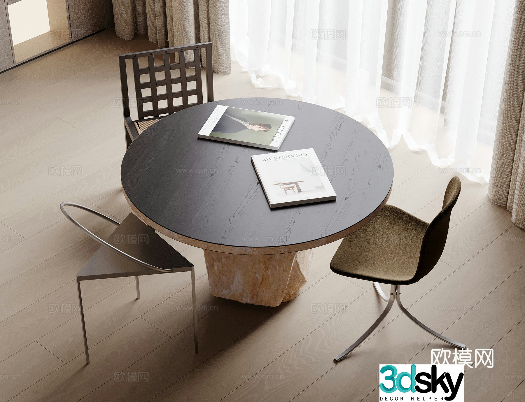 Modern dining table and chair 3d model