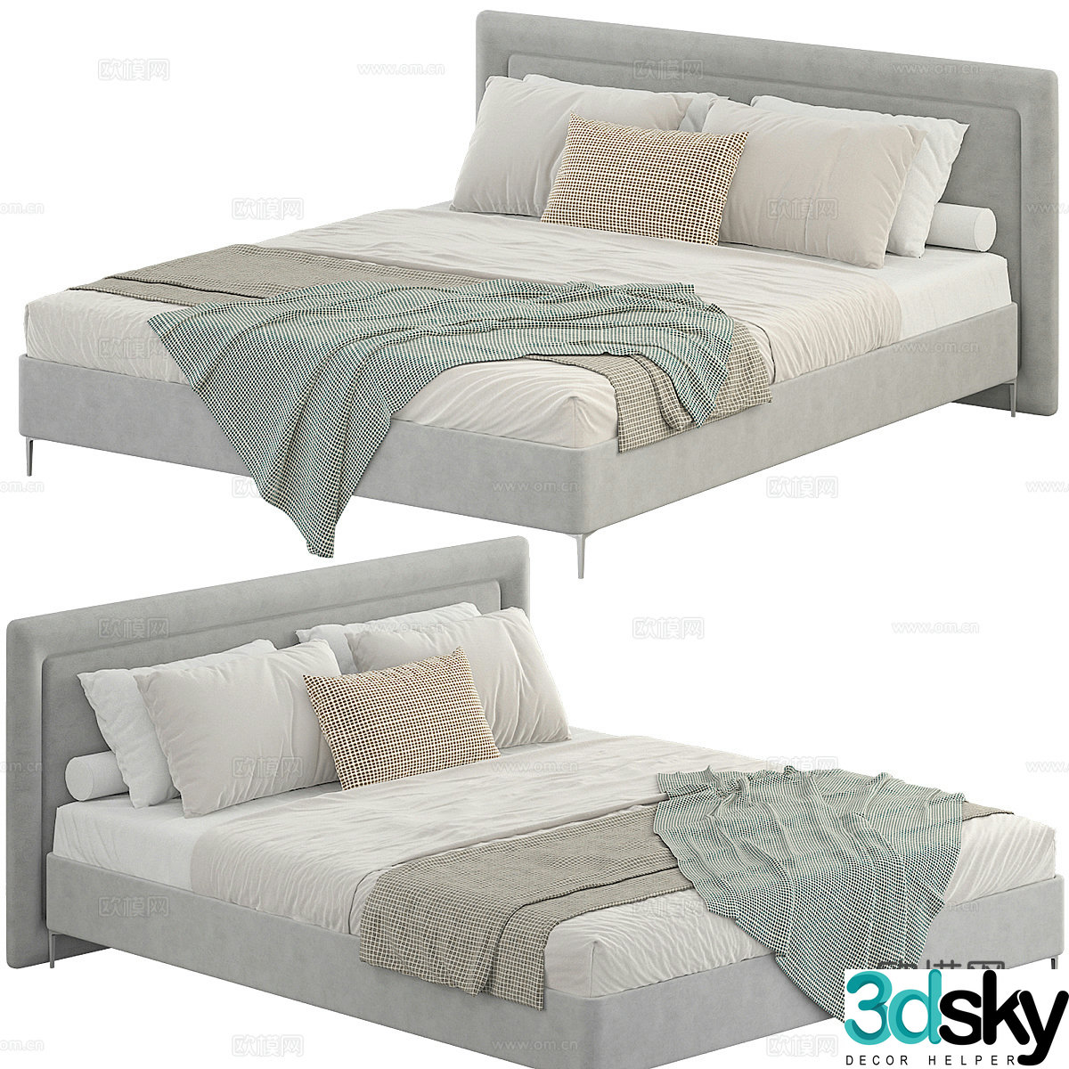 New Chinese Fiuggi fabric double bed 3D model