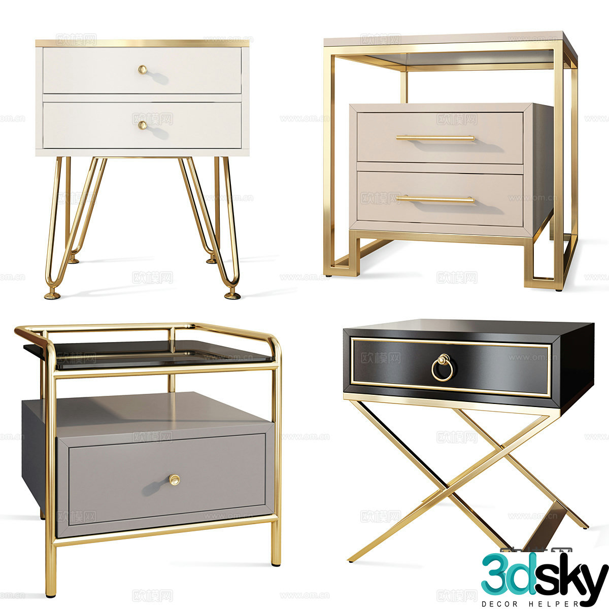 New Chinese style light luxury bedside table 3D model