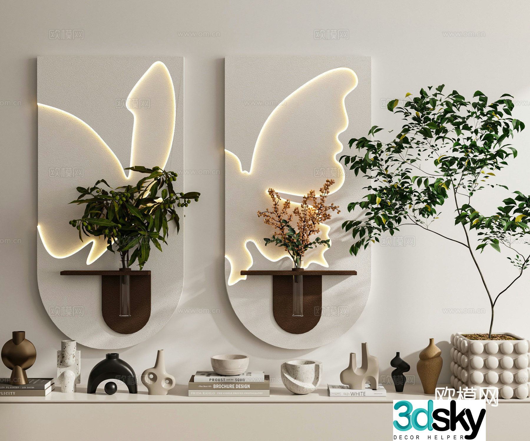Modern cream style decorative painting hanging painting combination wall decoration pendant 3D model