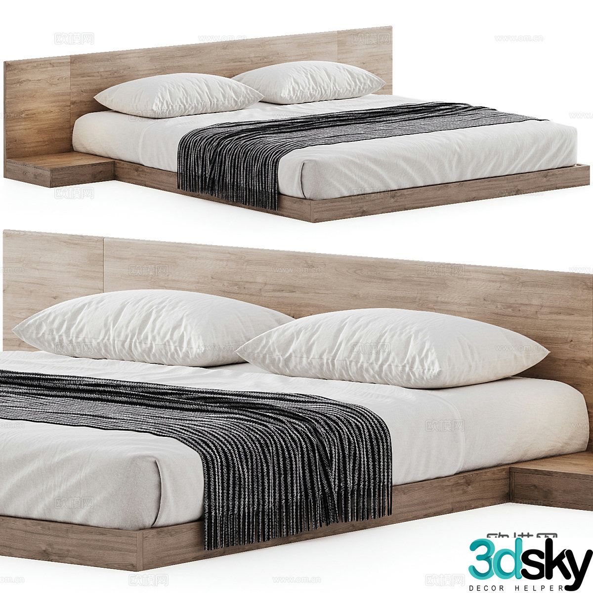 Modern double fabric bed floor bed 3D model