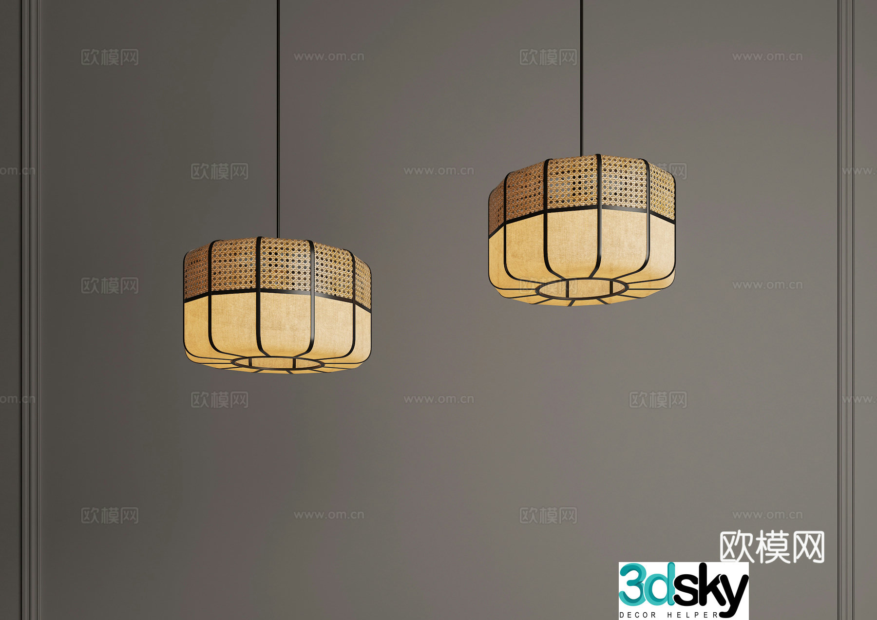 Zen chandelier Japanese chandelier Catering chandelier New Chinese chandelier Rattan chandelier Wasabi chandelier 3D model