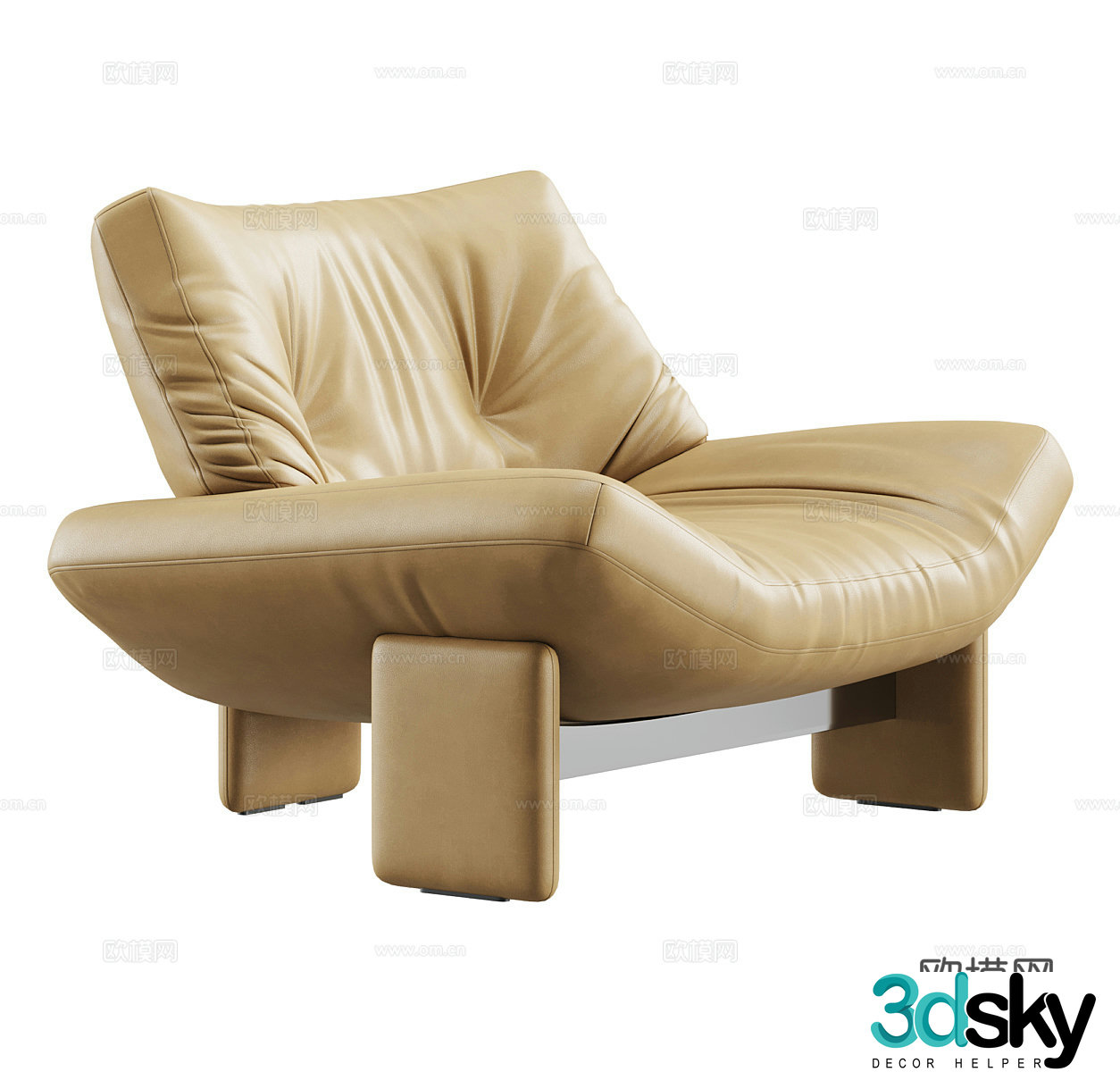 Cream style single sofa Leather single sofa Leather single sofa Leather single chair Leather 3D model