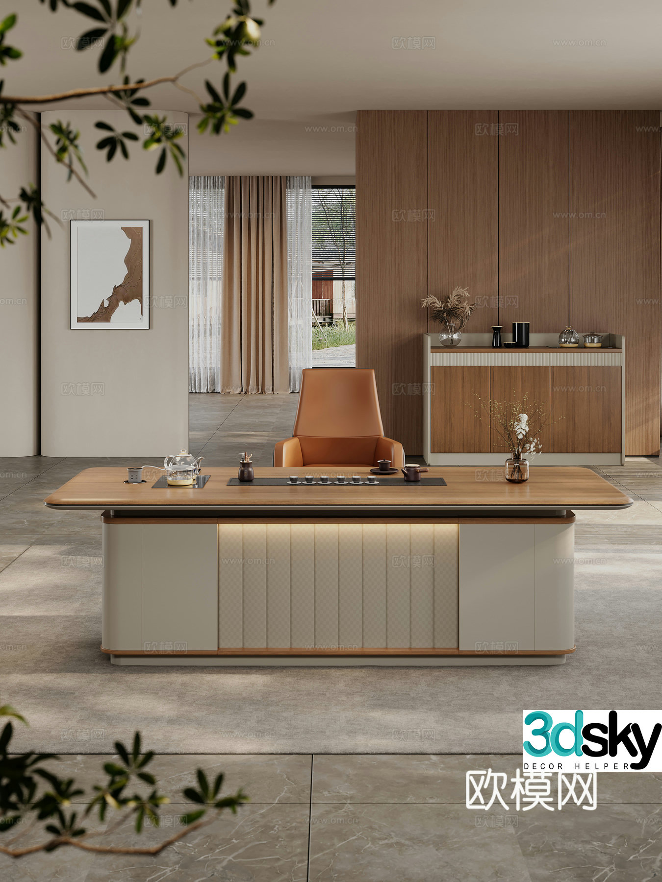 Modern tea table tea table and chair combination tea set 3D model