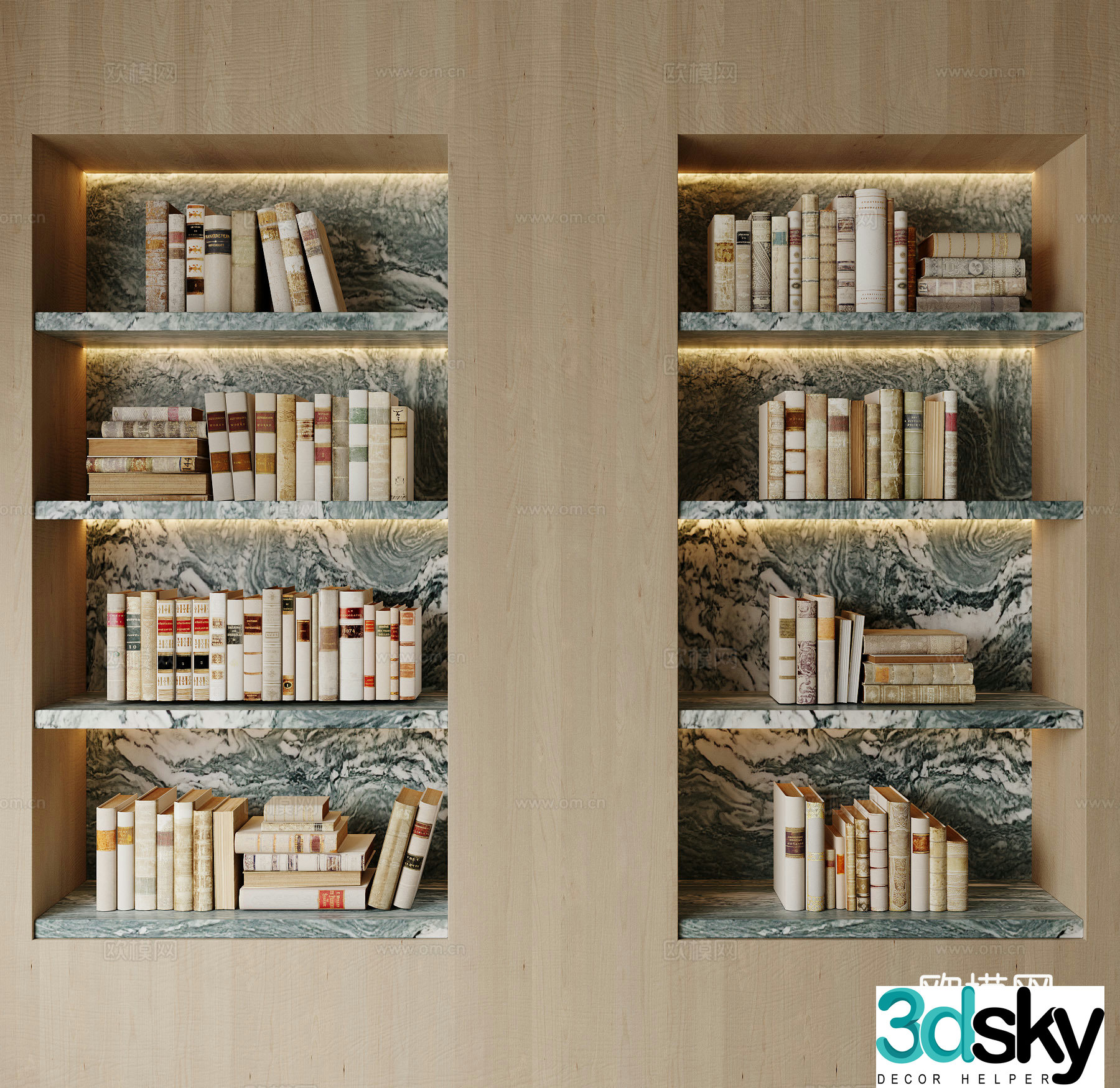 Modern bookcase Books Ornaments 3D Model