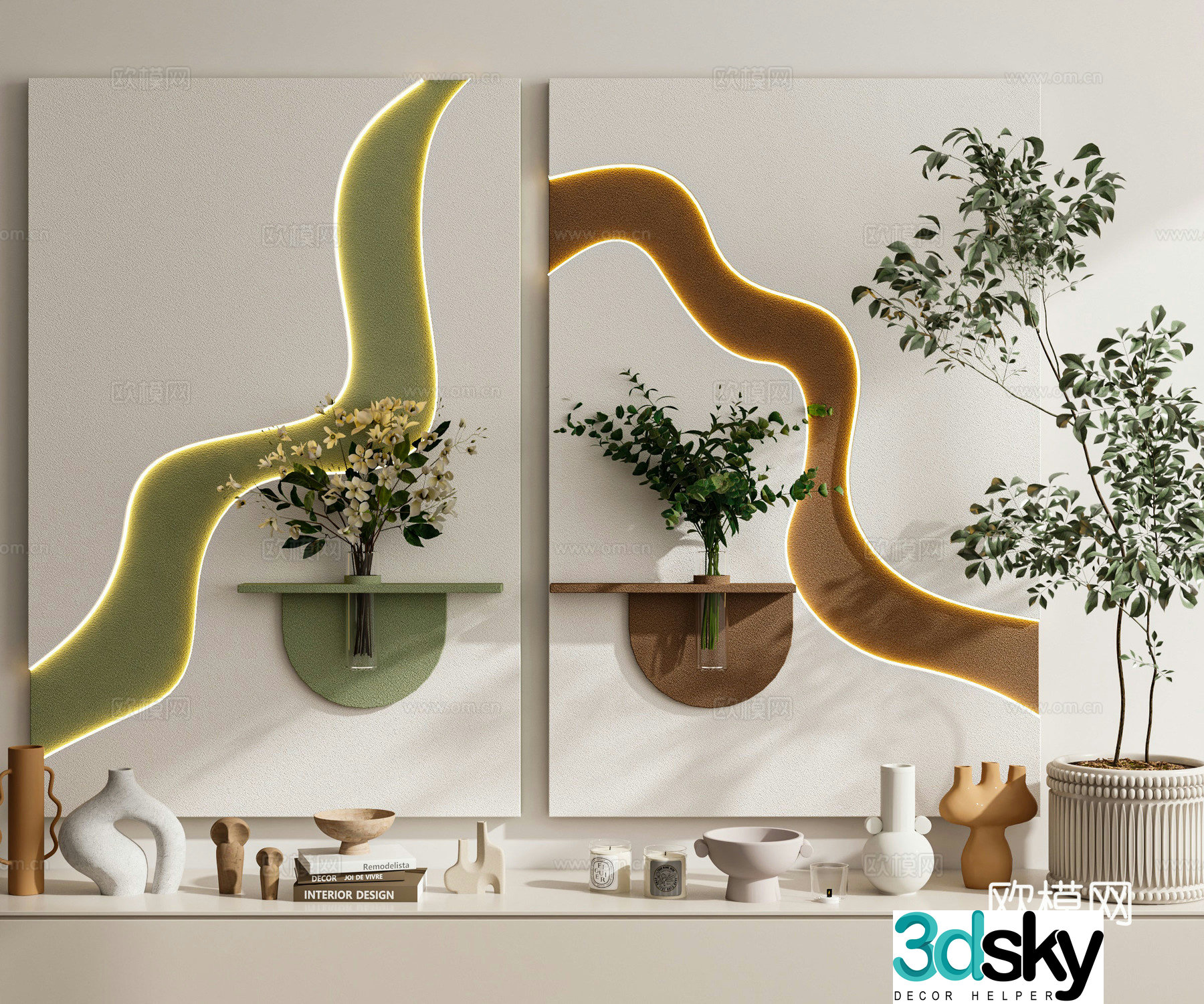 Modern cream style decorative painting hanging painting combination wall decoration pendant 3D model