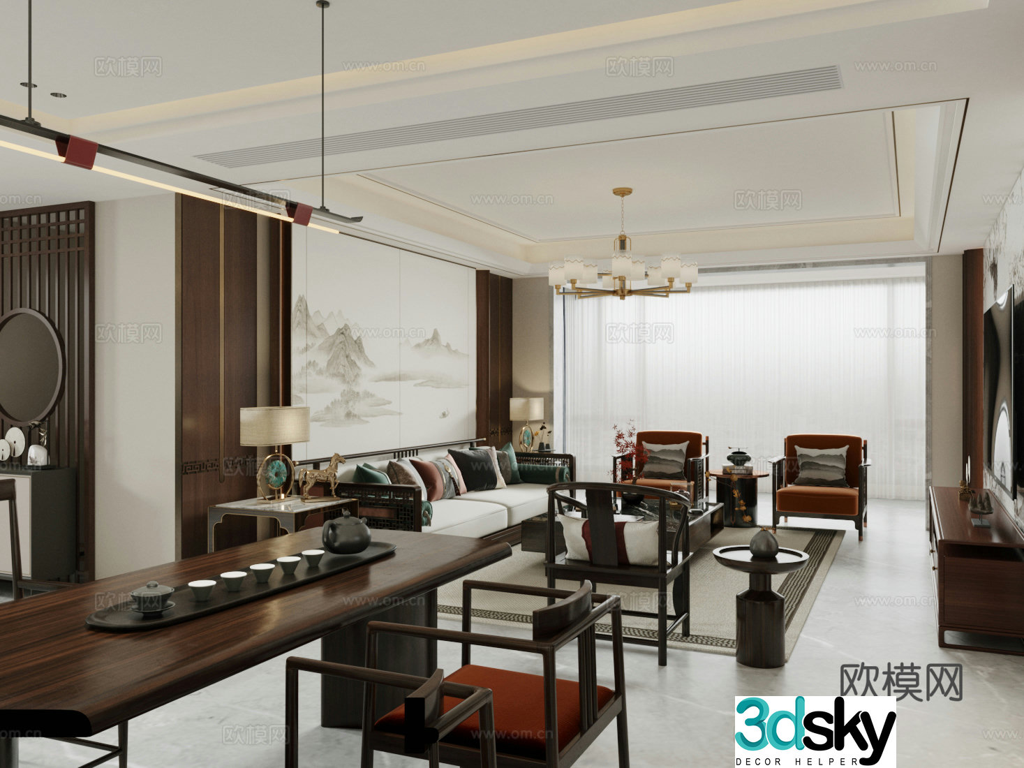 Chinese new Chinese living room Song style aesthetic living room Song style Chinese living room Chinese sofa coffee table 3D model