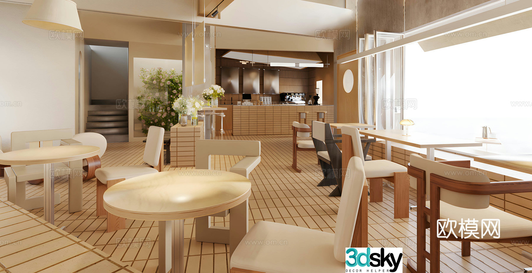 Modern log cafe log style milk tea shop coffee table and chairs milk tea shop money reception desk coffee 3d model