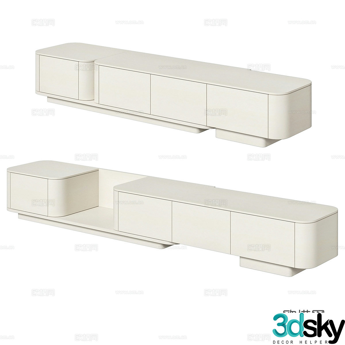 Modern Italian minimalist Japandi white TV cabinet 3d model